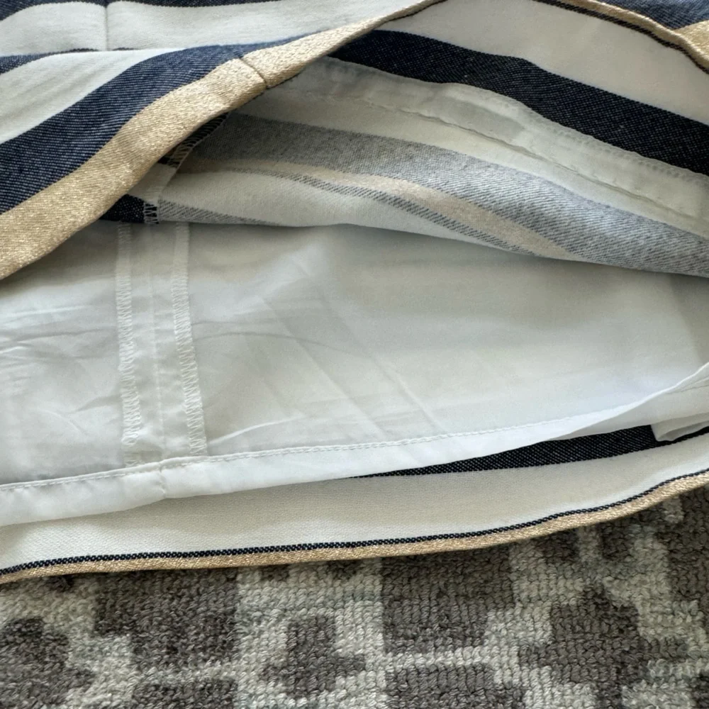 J.Crew Chambray Metallic Gold cream Off White Denim Striped Mini Skirt Lined 4
